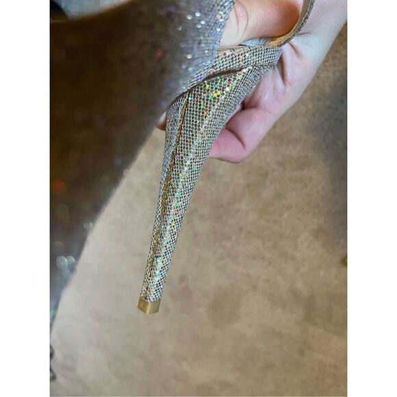 Stuart Weitzman Vevey Gold Glitter Platform Heels Slingback size 8.5 - Picture 4 of 14